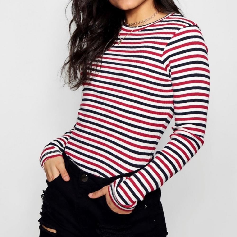 Striped ribbed long sleeve top